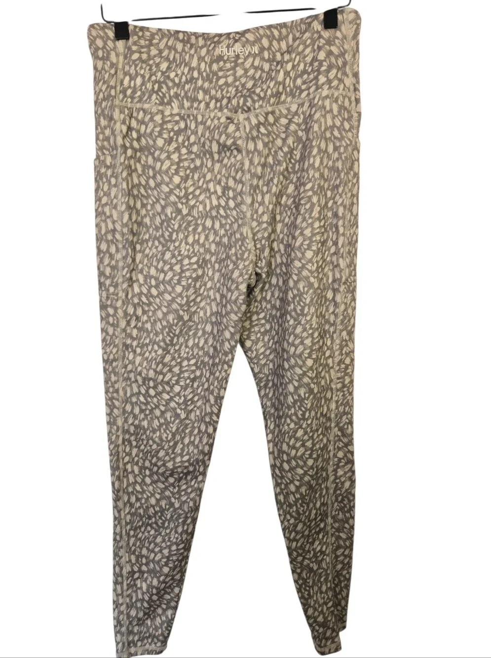 🌿 Hurley High Rise Printed Performance Leggings Size Large Gray Cream Athleisur